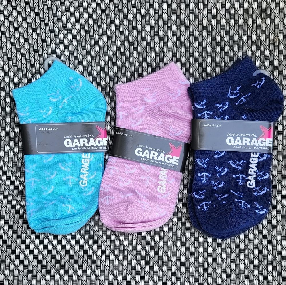 NWT 3X  garage anchor nautical ankle socks pink and navy blue